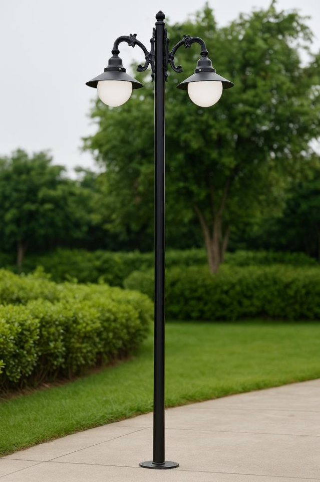 Şanlı ŞA112 Bahçe ve Yol Aydınlatma Direği – 260 cm Yükseklik, E27 Duylu, Polietilen Armatür, Döküm Tabanlı, Elektrostatik Boyalı