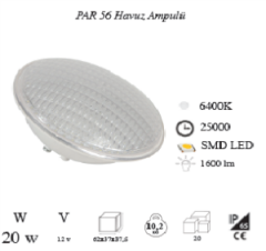 CATA CT-4060 Par56 12 Volt Ledli Havuz Ampulü Günışığı