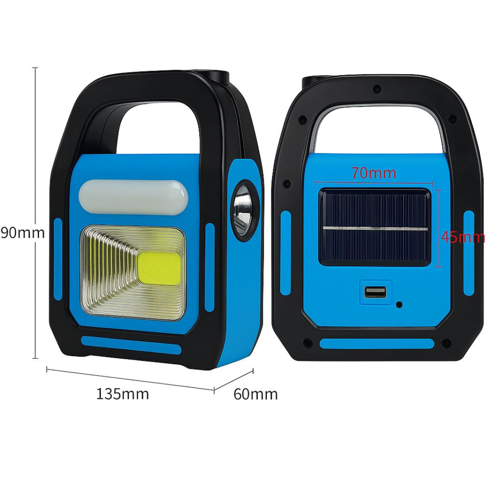 NOAS Bitez 3W 300 Lümen Güneş Enerjili ve USB Şarjlı LED Fener – 3 Modlu Taşınabilir Işıldak
