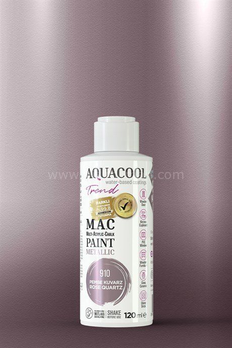 Trend M.A.C Su Bazlı Akrilik Vernikli Lake Metalik 910 Pembe Kuvarz Boya Boya 120 ml