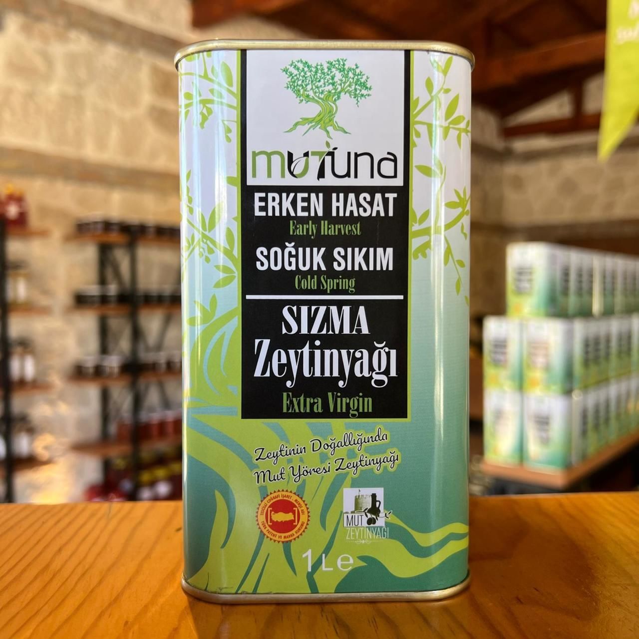 Mutuna Erken Hasat Soğuk Sıkım Mut Zeytinyağı Teneke Ambalaj (1 Lt)