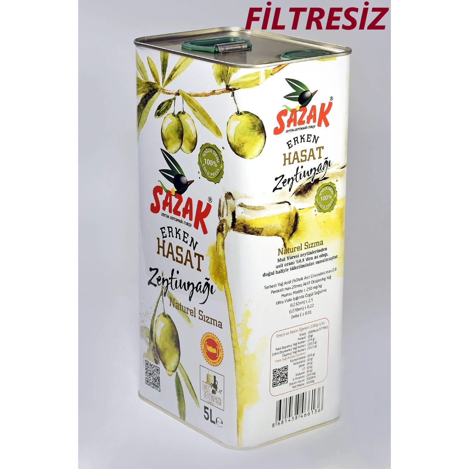 Sazak Filtresiz Erken Hasat Soğuk Sıkım Zeytinyağı (5 LT)