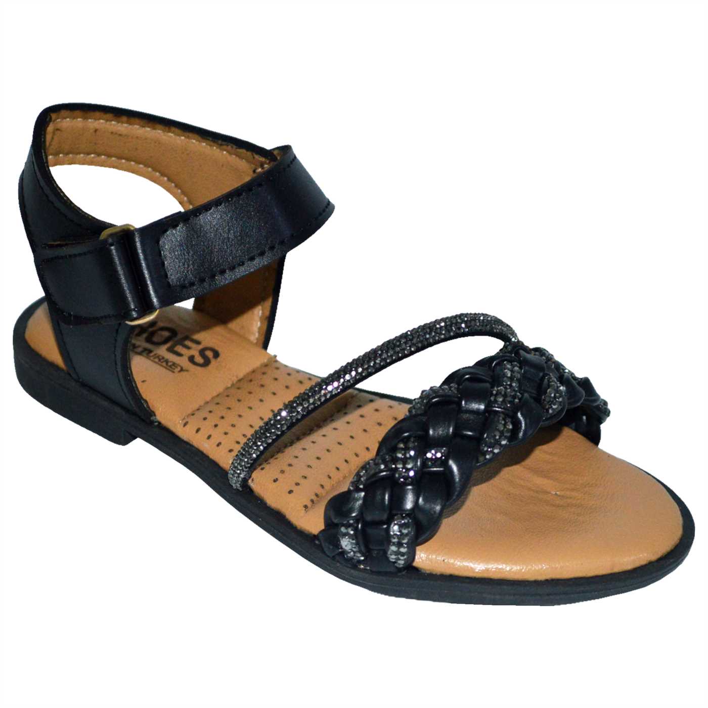kız çocuk taşlı filet sandalet - siyah