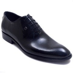 701-DR Parlak Bağcıklı Jurdan Erkek Deri Ayakkabı - Siyah