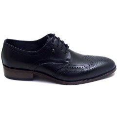 713-DR Bağcıklı Desenli Jurdan Erkek Deri Ayakkabı - Siyah