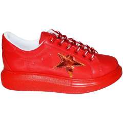 Yıldızlı Spor Model Kadın Ayakkabı - Kırmızı