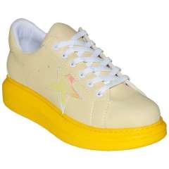 Yıldızlı Spor Model Kadın Ayakkabı - Krem/Koyu Sarı