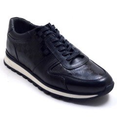4S-1  ED Erkek Siyah Kareli Günlük Ayakkabı (Deri)