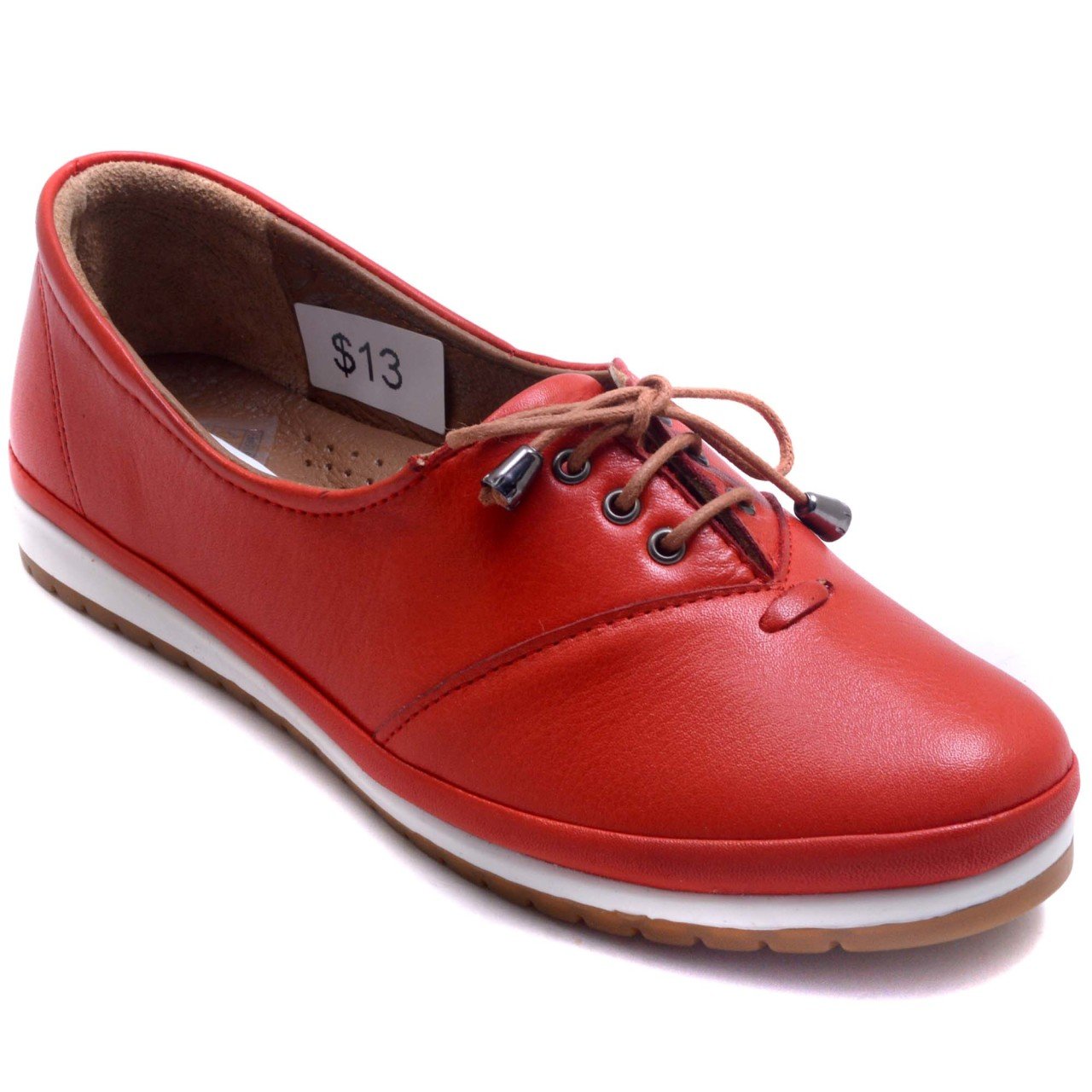 93-6 Düz Bağcıklı Kadın Günlük Ayakkabı - Kırmızı (Deri)