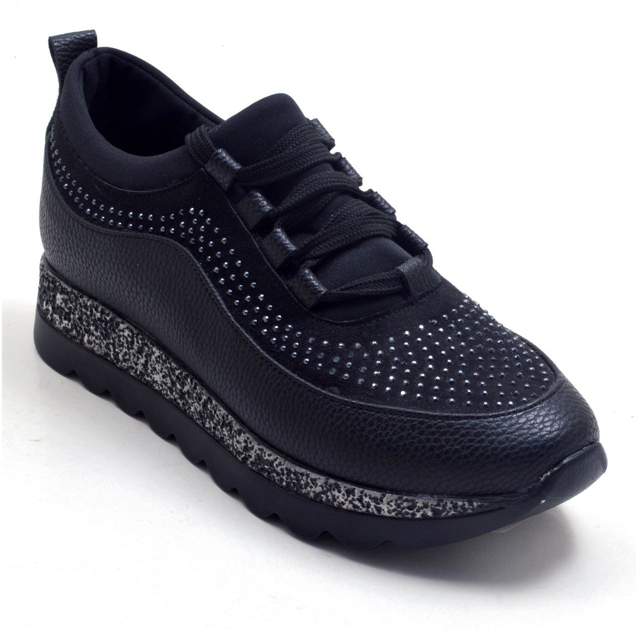 431-GUD Taşlı Spor Spor Model Kadın Ayakkabı - Siyah