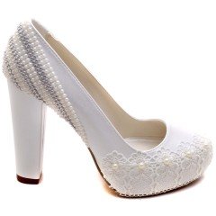 914-G Klasik Gelin Ayakkabısı - Beyaz