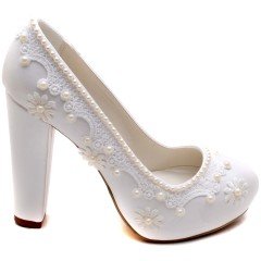 915-G Klasik Gelin Ayakkabısı - Beyaz