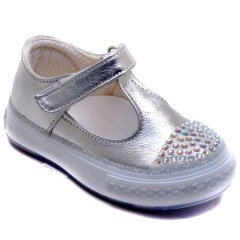 A-42 Bebe Taşlı Okulluk Ayakkabı - Gümüş