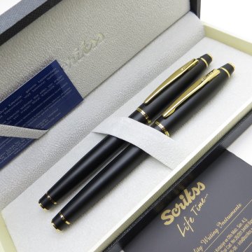 Scrikss 35 Siyah Altın Dolma Kalem + Roller Kalem Seti | Scrikss Noble | İsme Özel Kalem | Hediye Kalem
