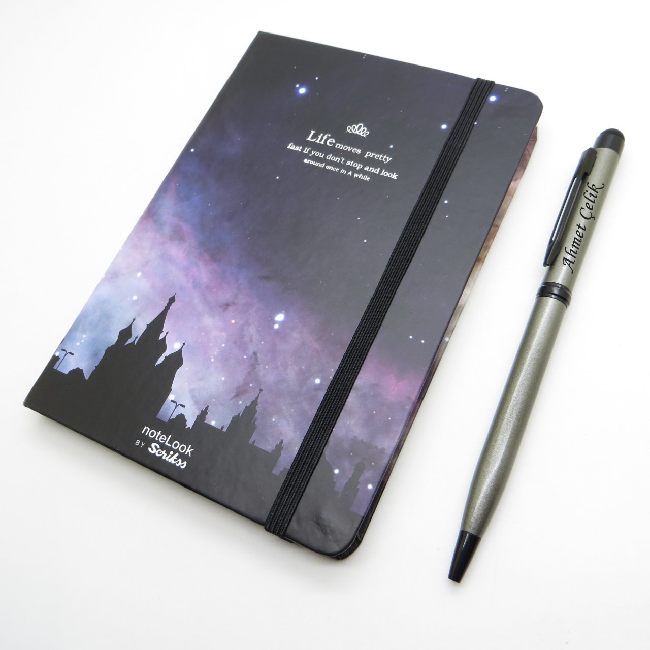 Scrikss Notelook Nebula Gece Defter + İsme Özel Kalem | İsme Özel Hediyelik Set