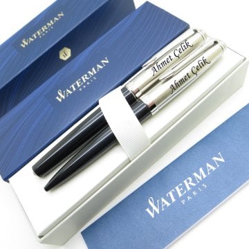 Waterman Embleme Siyah Dolma Kalem + Tükenmez Kalem Set | İsme Özel Kalem | Hediye Kalem