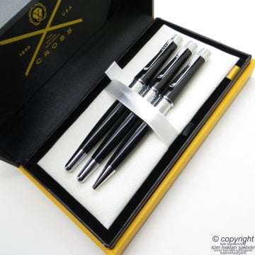 Cross 3'lü Kalem Seti - Beverly Siyah Dolma + Roller + Tükenmez Kalem | Cross Kalem | İsme Özel Kalem | Hediyelik Kalem Seti
