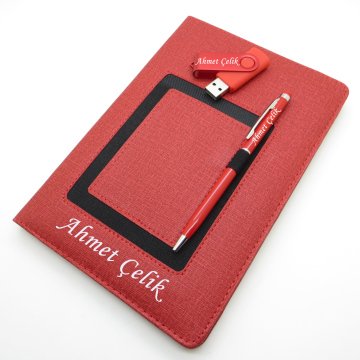 Wings SG158 İsme Özel Kırmızı Kanguru Defter + 16GB Usb Bellek + Touch Kalem Set | Hepsi İsme Özel