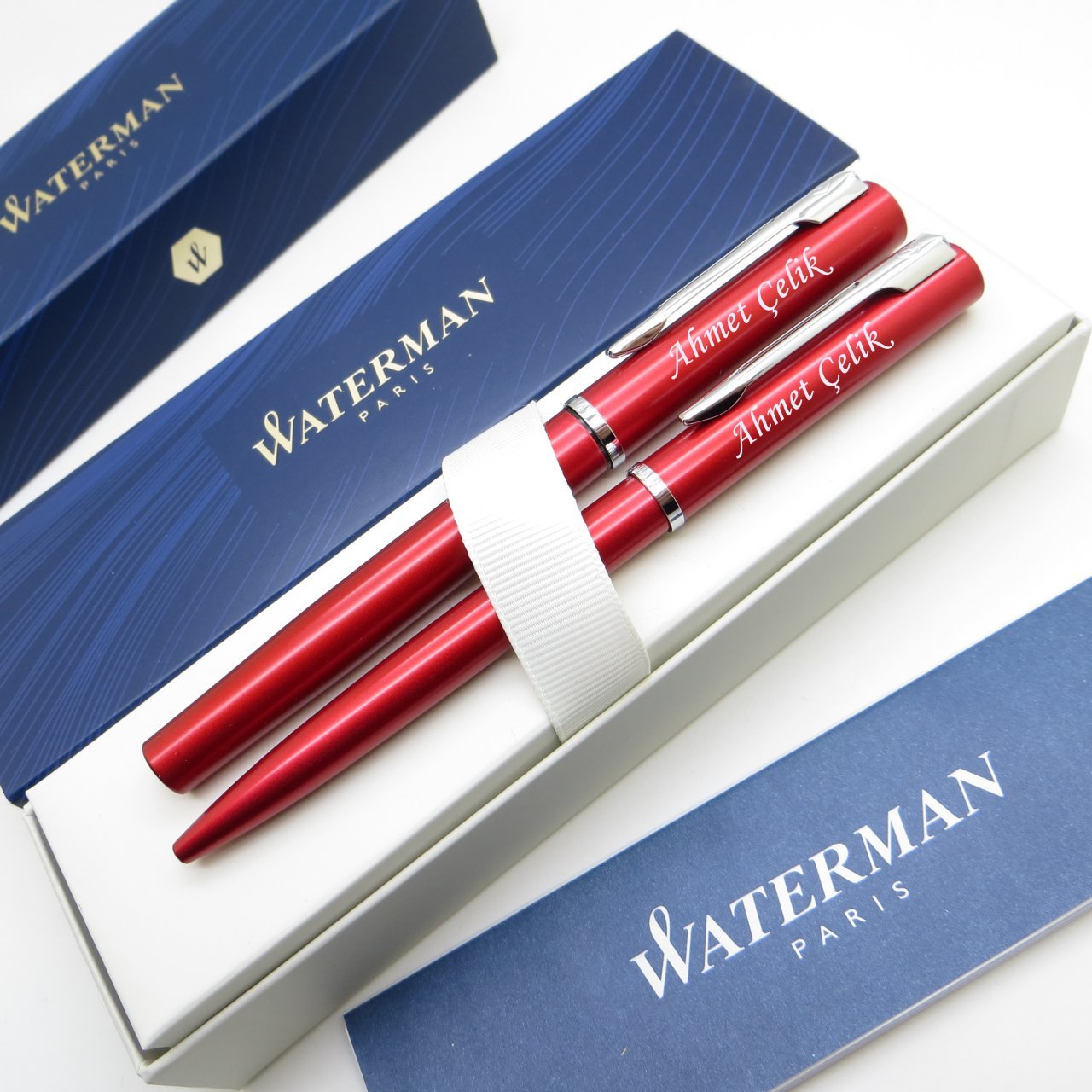 Waterman Allure Kırmızı Dolma Kalem + Tükenmez Kalem Set | İsme Özel Kalem | Hediye Kalem