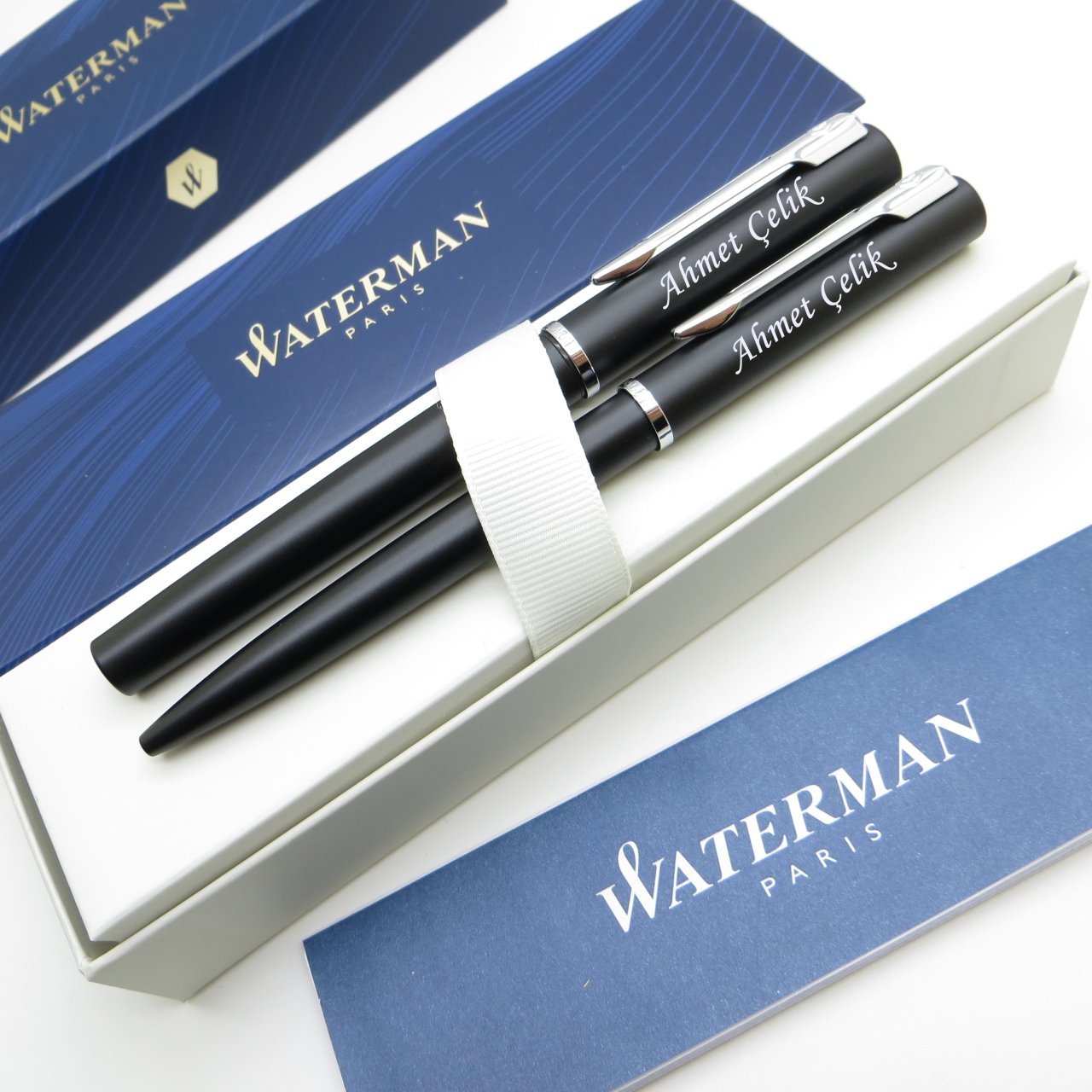 Waterman Allure Siyah Dolma Kalem + Tükenmez Kalem Set | İsme Özel Kalem | Hediye Kalem