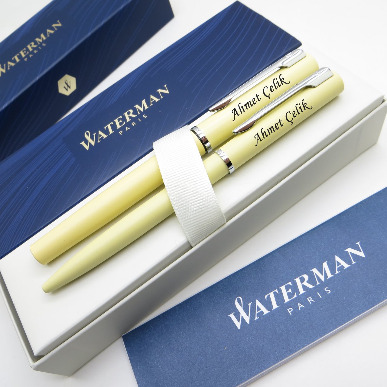 Waterman Allure Pastel Sarı Dolma Kalem + Tükenmez Kalem Set | İsme Özel Kalem | Hediye Kalem