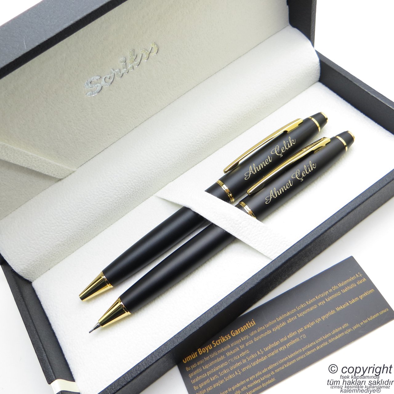 Scrikss 35 Mat Siyah Altın Tükenmez Kalem + Versatil Kalem Seti | İsme Özel Kalem Takımı