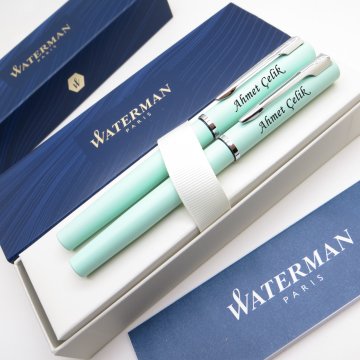Waterman Allure Pastel Yeşil Dolma Kalem + Roller Kalem Set | İsme Özel Kalem | Hediye Kalem