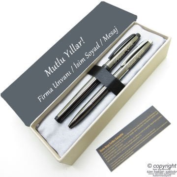 Scrikss İsme Özel Kalem Seti - Titanyum Roller Kalem + Tükenmez Set
