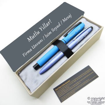 Scrikss İsme Özel Kalem Seti - Mavi Krom Roller Kalem + Tükenmez Set