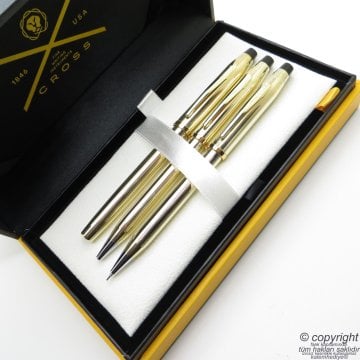 Cross 3'lü Kalem Seti - 10 Ayar Altın Kaplama Roller + Tükenmez + Versatil Kalem Seti | Cross Kalem | İsme Özel Kalem