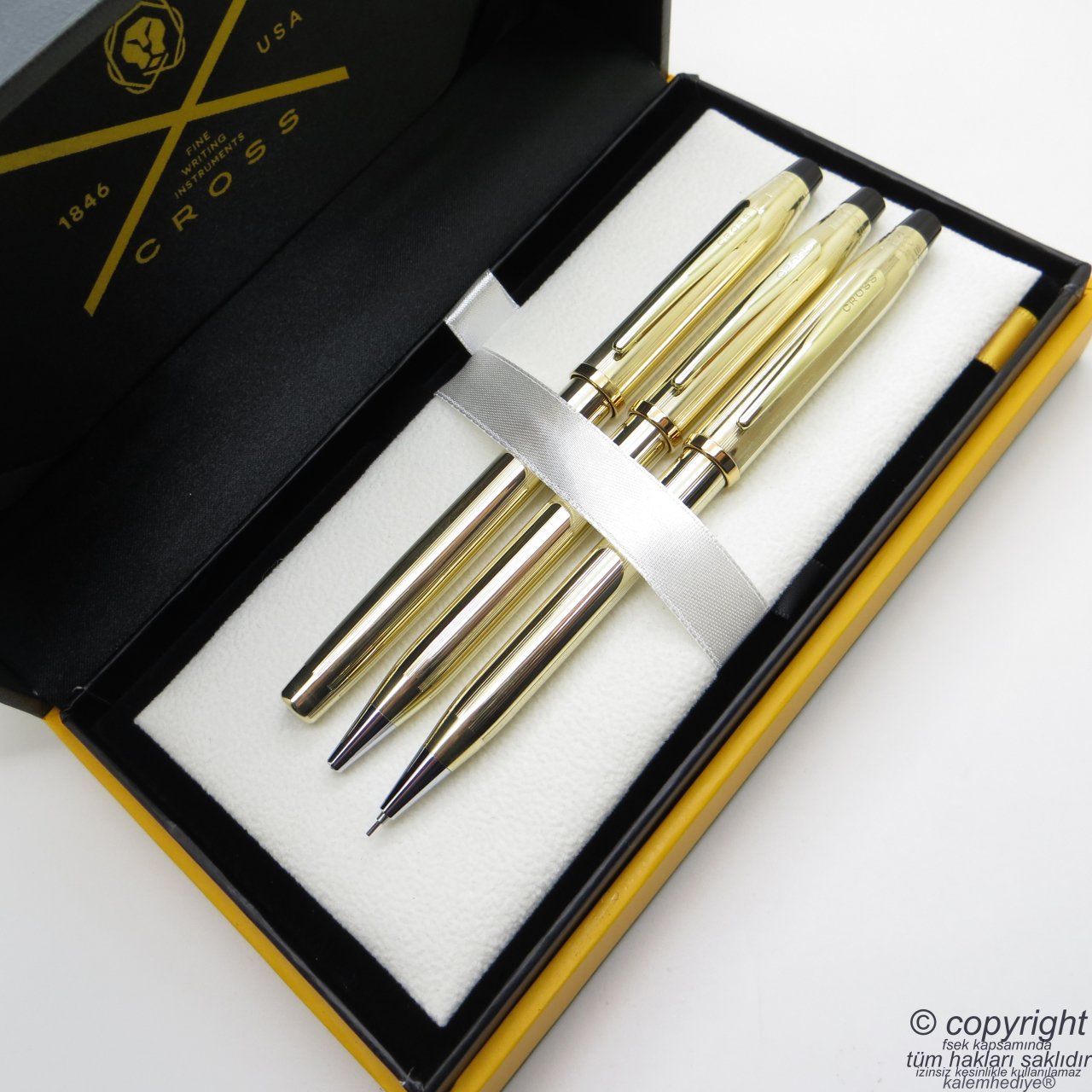 Cross 3'lü Kalem Seti - 10 Ayar Altın Kaplama Dolma + Tükenmez + Versatil Kalem Seti | Cross Kalem | İsme Özel Kalem