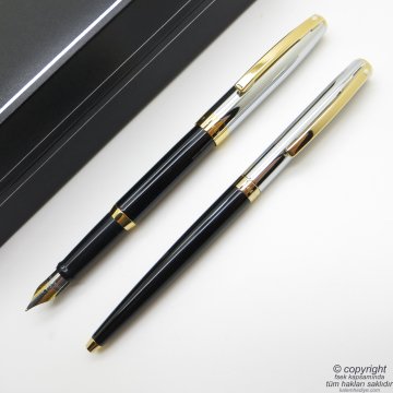 Sheaffer Sagaris Krom Altın Dolma Kalem + Tükenmez Kalem Seti | Kişiye Özel Kalem | İsme Özel Kalem Seti