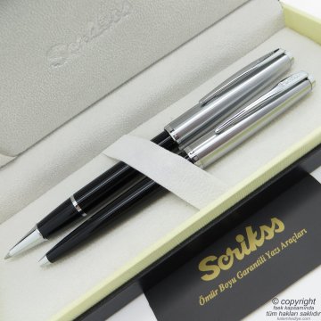 Scrikss 78 Siyah Roller Kalem + Tükenmez Kalem Seti | Scrikss Metropolis | İsme Özel Kalem | Hediye Kalem