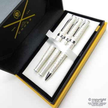 Cross 3'lü Kalem Seti - Sauvage Ivory Pearl Dolma Kalem + Roller Kalem + Tükenmez Kalem Set | İsme Özel Kalem