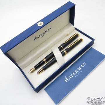 Waterman Hemisphere Mat Siyah GT Dolma Kalem + Tükenmez Kalem Set | İsme Özel Kalem | Hediye Kalem