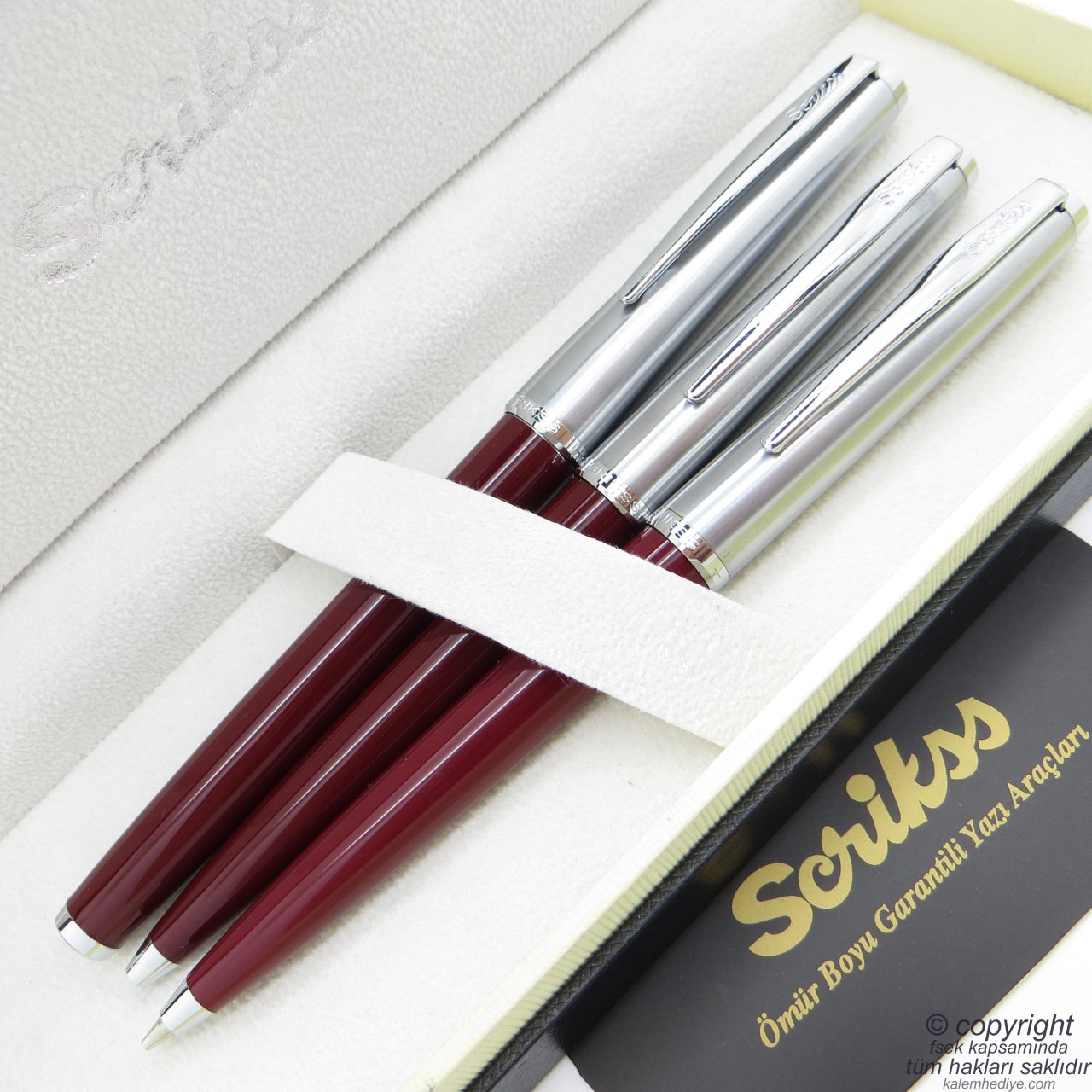 Scrikss 78 3'lü Set Bordo | Roller Kalem + Tükenmez Kalem + Versatil Kalem Seti | Scrikss Metropolis | İsme Özel Kalem | Hediye Kalem