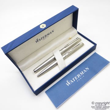 Waterman Hemisphere Mat Krom CT Dolma Kalem + Tükenmez Kalem Set | İsme Özel Kalem | Hediye Kalem