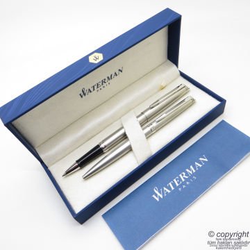 Waterman Hemisphere Mat Krom CT Roller Kalem + Tükenmez Kalem Set | İsme Özel Kalem | Hediye Kalem