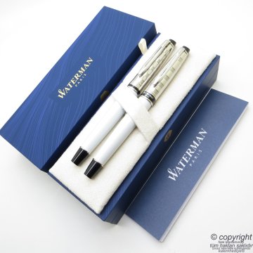 Waterman Expert 3 Deluxe Beyaz CT Dolma Kalem + Roller Kalem Set | İsme Özel Kalem | Hediye Kalem
