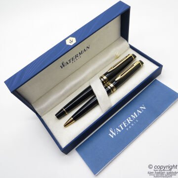 Waterman Expert Lake Siyah Altın Dolma Kalem + Tükenmez Kalem Set | İsme Özel Kalem | Hediye Kalem