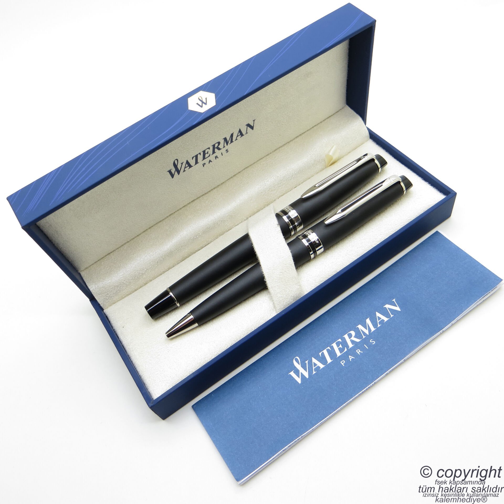 Waterman Expert Mat Siyah Krom Roller Kalem + Tükenmez Kalem Set | İsme Özel Kalem | Hediye Kalem
