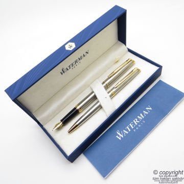 Waterman Hemisphere Gold Krom SS GT Dolma Kalem + Tükenmez Kalem Set | İsme Özel Kalem | Hediye Kalem