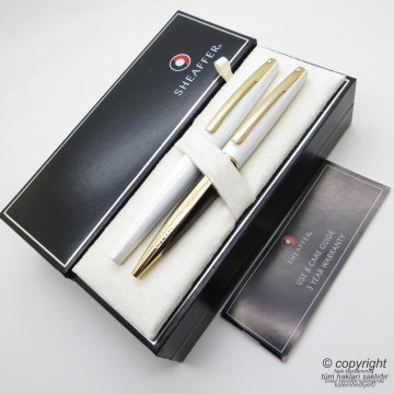 Sheaffer Taranis Beyaz Altın Roller Kalem + Tükenmez Kalem | İsme Özel Kalem
