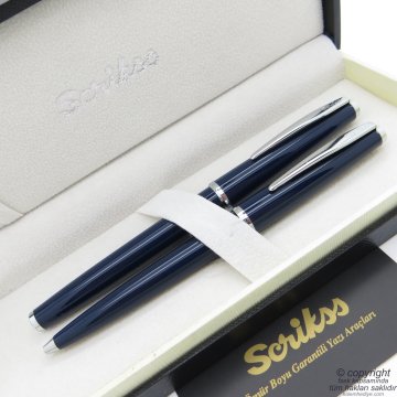 Scrikss 33 Lacivert Roller Kalem + Tükenmez Kalem Seti | Scrikss Vintage | İsme Özel Kalem | Hediye Kalem