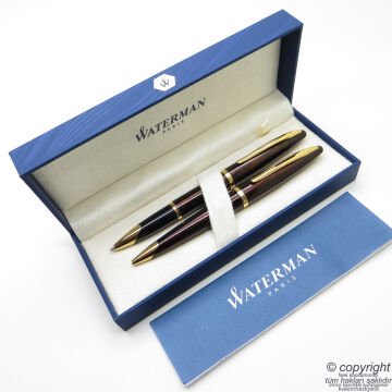 Waterman Carene Marine Amber GT Roller Kalem + Tükenmez Kalem | İsme Özel Kalem | Hediye Kalem