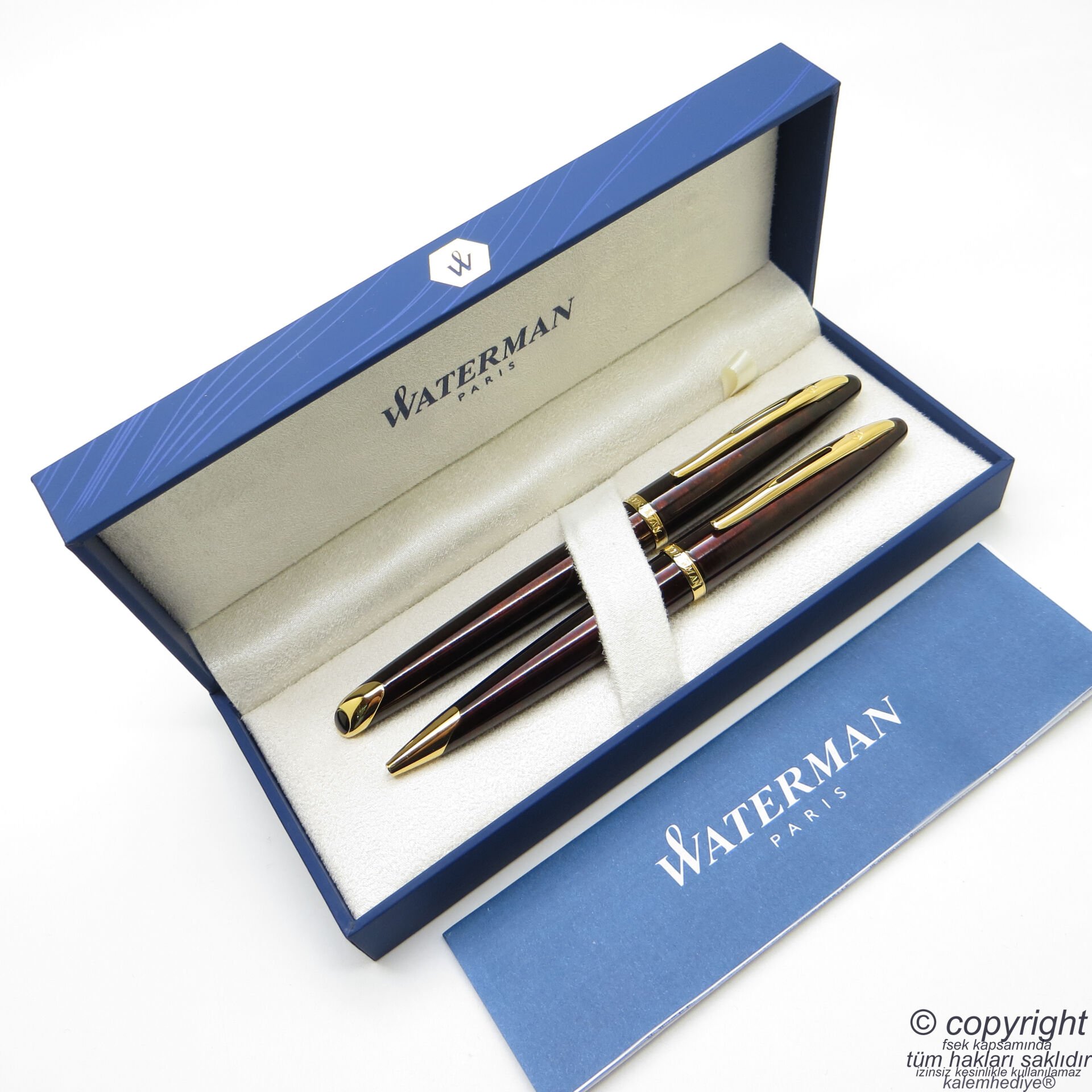 Waterman Carene Marine Amber GT Roller Kalem + Tükenmez Kalem | İsme Özel Kalem | Hediye Kalem