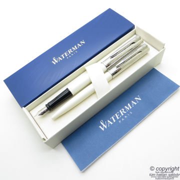 Waterman Allure Deluxe Beyaz Dolma Kalem + Tükenmez Kalem Set | İsme Özel Kalem | Hediyelik Kalem