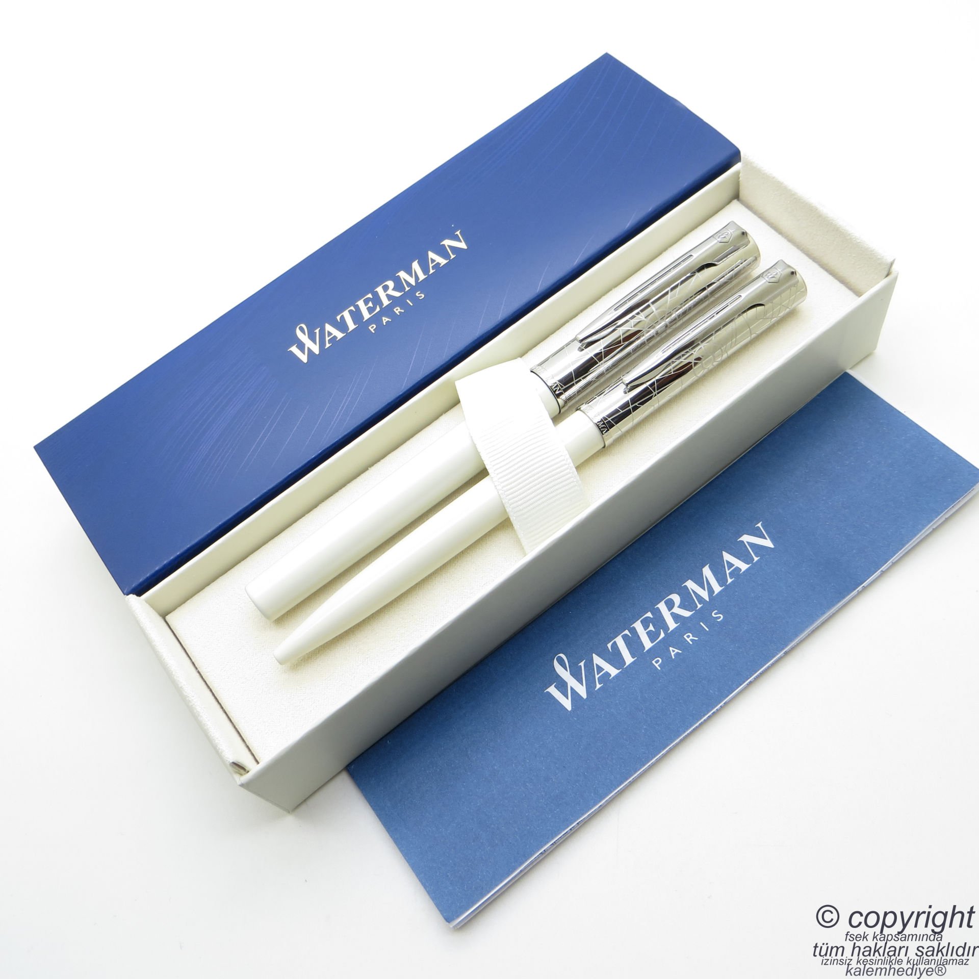 Waterman Allure Deluxe Beyaz Dolma Kalem + Tükenmez Kalem Set | İsme Özel Kalem | Hediyelik Kalem