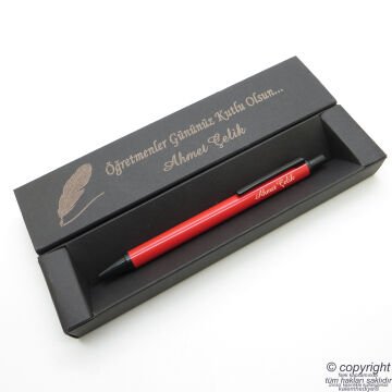 Wings İsme Özel Kırmızı Metal Tükenmez Kalem + İsme Özel Kutu (Öğretmenler Günü veya başka bir mesaj)