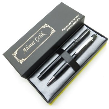 Wings Dual RT280 Siyah Roller Kalem + Touch Tükenmez Kalem Set | İsme Özel Kalem | Hediyelik Kalem Seti